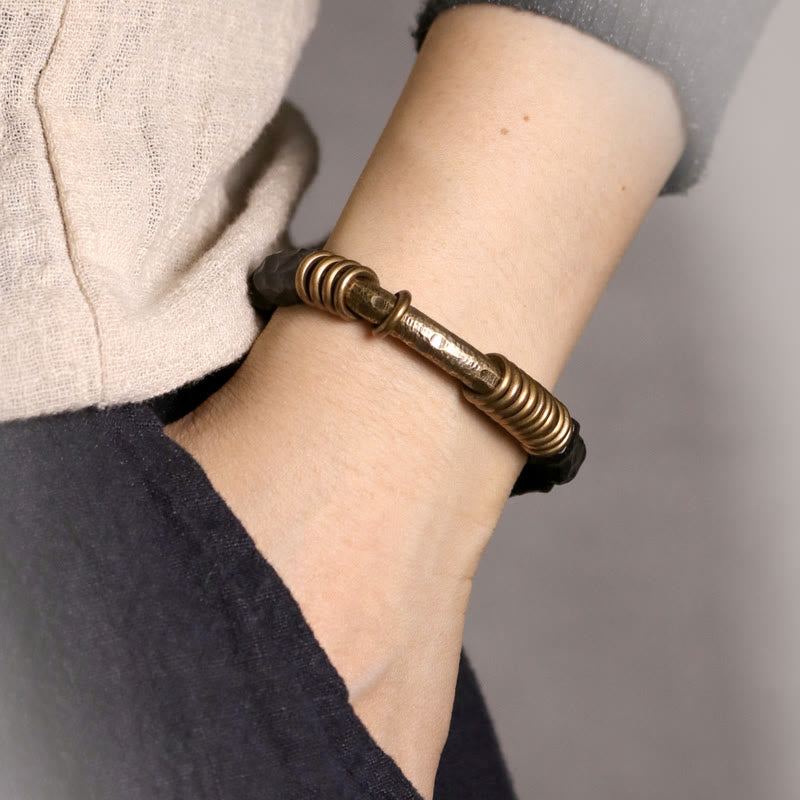 8,5 mm Ebenholz-Peace-Armband mit Kupferringen, 14–17,5 cm