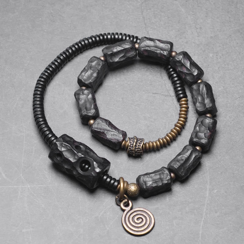 8,5 mm großes Peace-Armband aus Ebenholz und rotem Achat, doppelt gewickelt