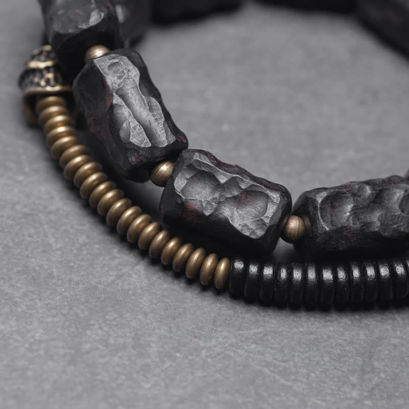 8,5 mm großes Peace-Armband aus Ebenholz und rotem Achat, doppelt gewickelt