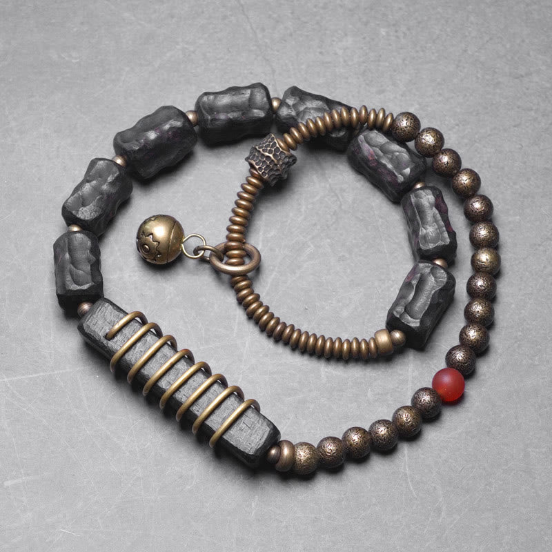 8,5 mm großes Peace-Armband aus Ebenholz und rotem Achat, doppelt gewickelt