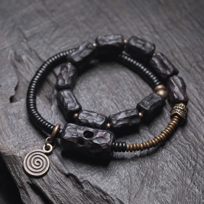 8,5 mm großes Peace-Armband aus Ebenholz und rotem Achat, doppelt gewickelt