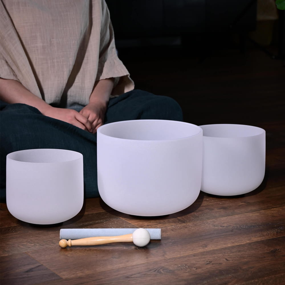 8\’B 10\’E 12\’C Frosted Quartz Crystal Singing Bowl Set (Without Bags) - 3 PCS singing bowls