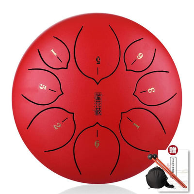 Red Steel Tongue Drum with Numbered Tone Zones for 8’’ Carbon Steel F Key Instrument