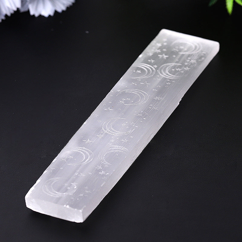 8 inch Selenite Wand with Moon Pattern