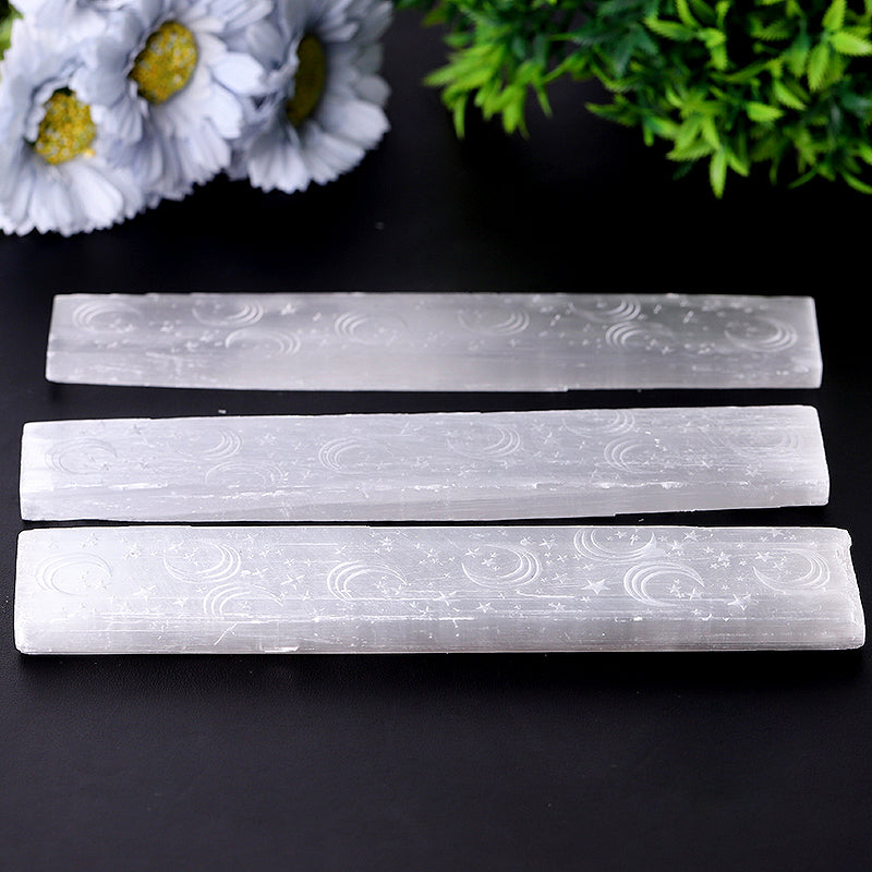 8 inch Selenite Wand with Moon Pattern