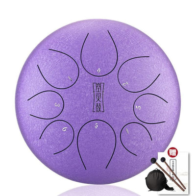 Purple Steel Tongue Drum with eight petal-shaped tone zones for kids in F Key