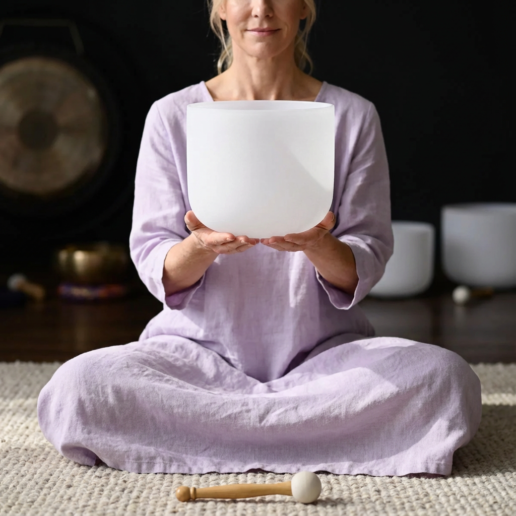 8" Klangschale aus weißem Quarzkristall