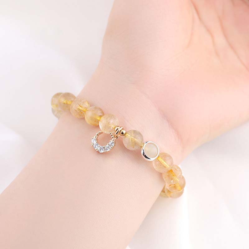 8mm Citrine Luck Protection Moon Charm Bracelet