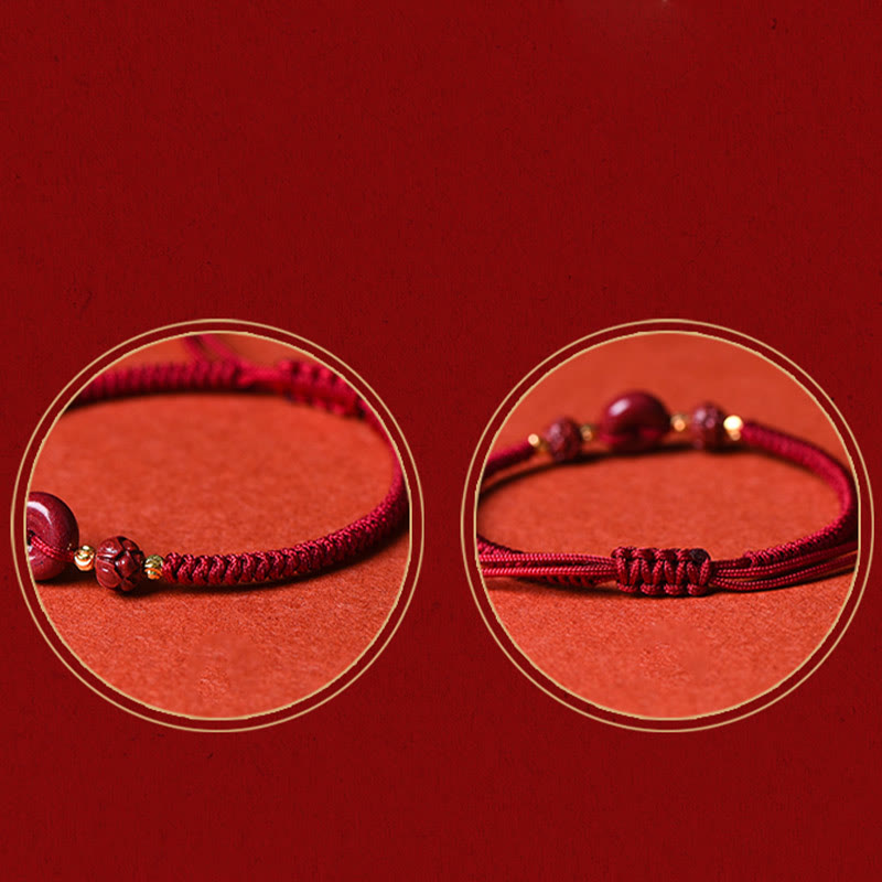 Handmade Cinnabar Peace Buckle Braided Bracelet for Calmness