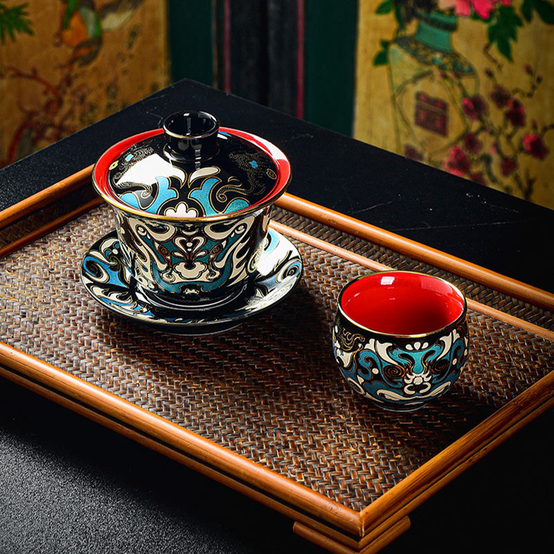 Peking Opera Mask Ceramic Gaiwan Tea Cup 125ml Set