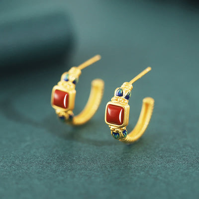 Roter Achat 925 Sterling Silber Lotus Confidence Ohrstecker