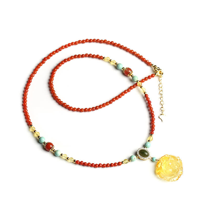 925 Sterling Silver Red Agate Confidence Charm Necklace