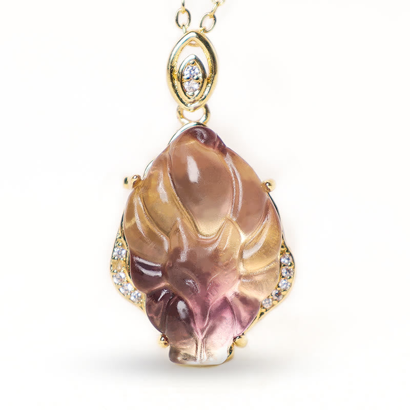20mm Fluorite Nine-Tailed Fox Protection Necklace