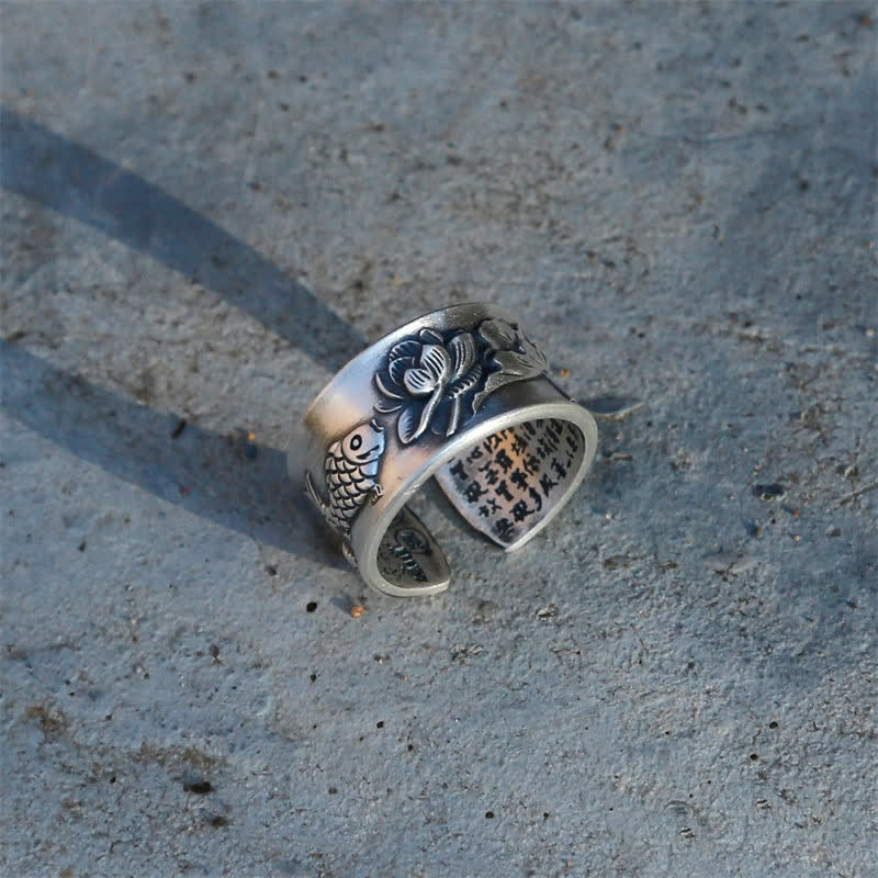 Sterling Silver Koi Fish Luck Ring 12mm Adjustable