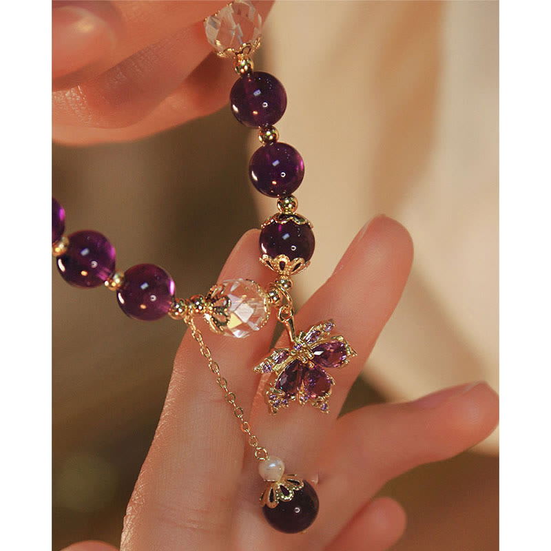 14k Gold Plated Amethyst Healing Bracelet with Maple Leaf Charm