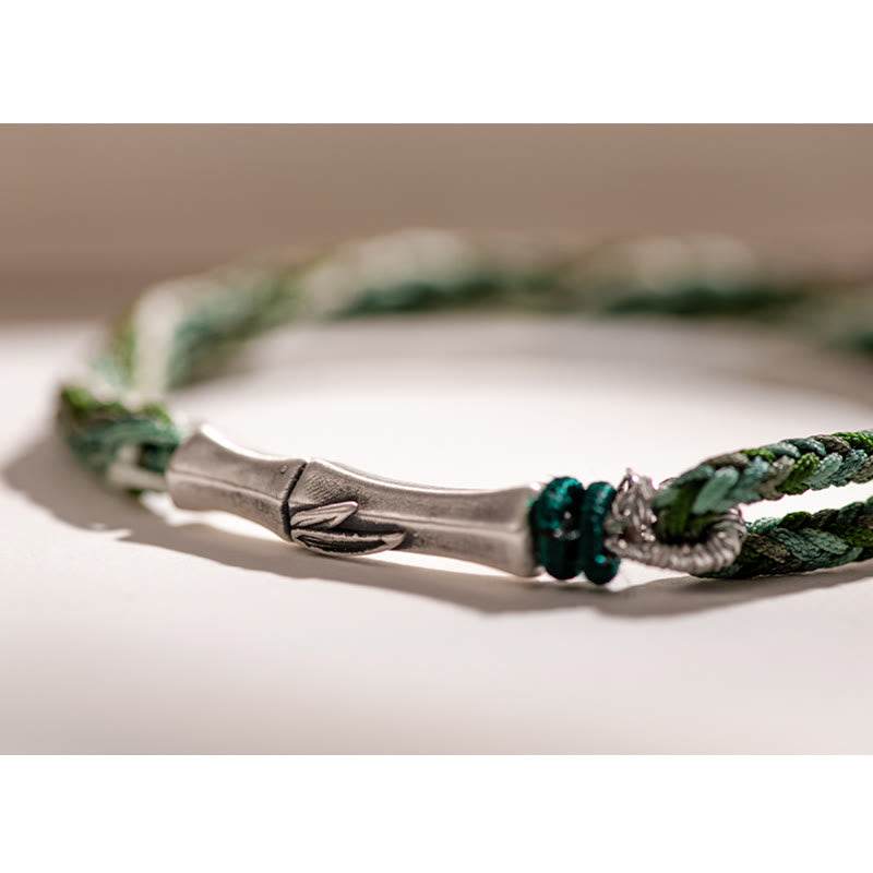 Red String Bracelet in 925 Sterling Silver with Bamboo Knot