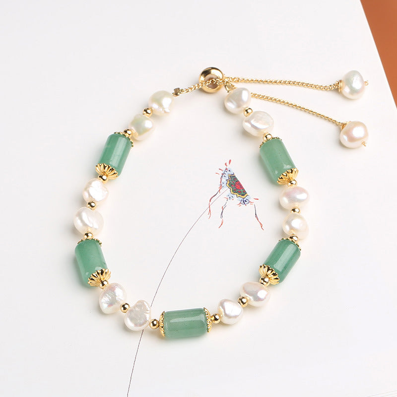 Green Aventurine Pearl Pink Crystal Luck Bracelet