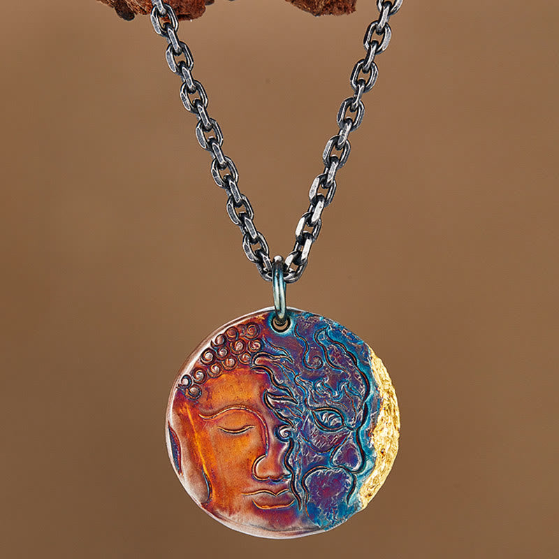 999 Sterling Silver Half Demon Half Buddha Compassion Necklace