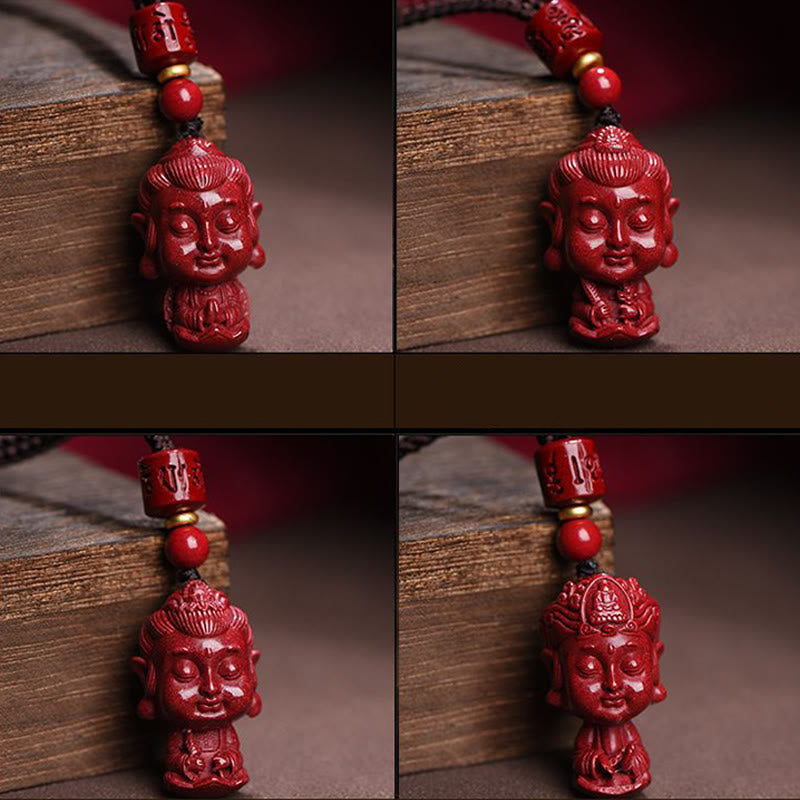 Natural Cinnabar Chinese Zodiac Necklace with Natal Buddha Protection