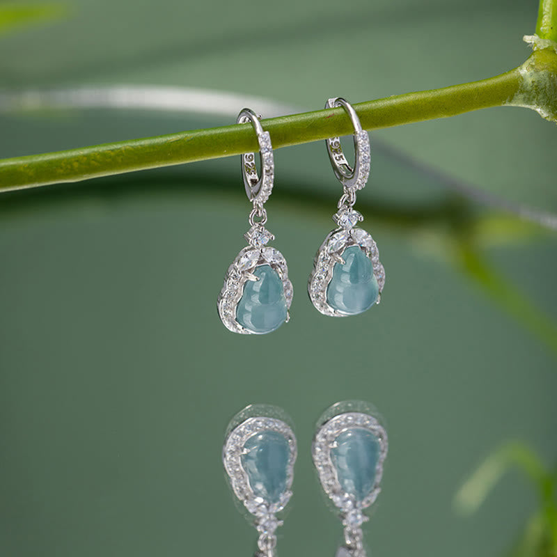 Green Jade Gourd Drop Earrings for Abundance & Prosperity