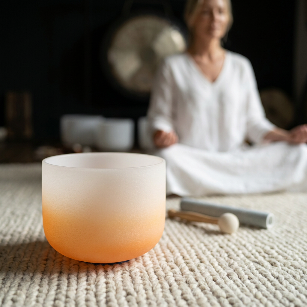 Kristallklangschale - Meditationsschale mit D-Note für das Sakralchakra