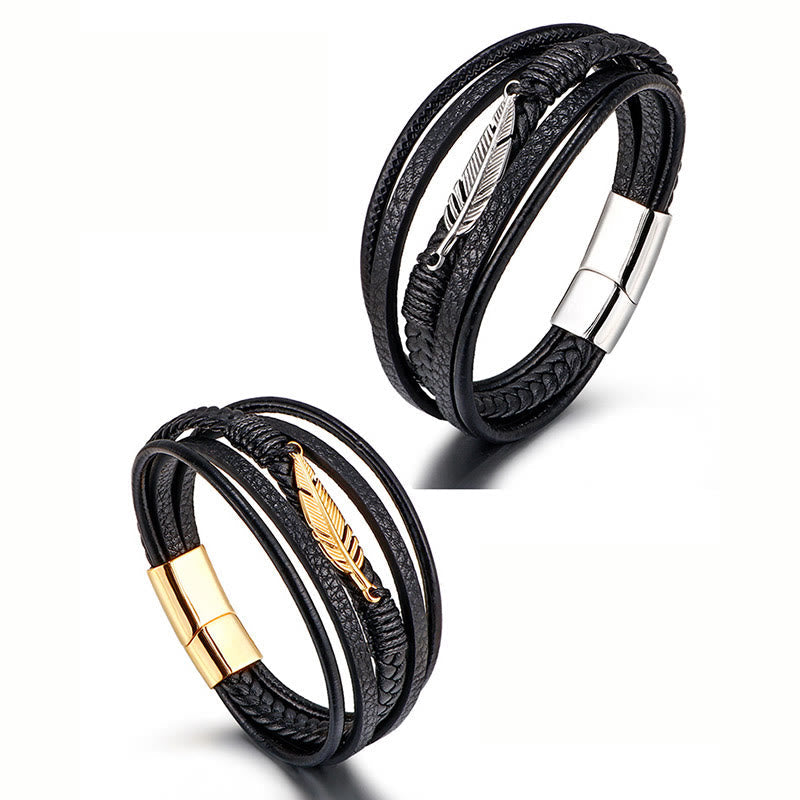 Feather Pattern Titanium Steel Spiritual Bracelet 21.5cm Calm