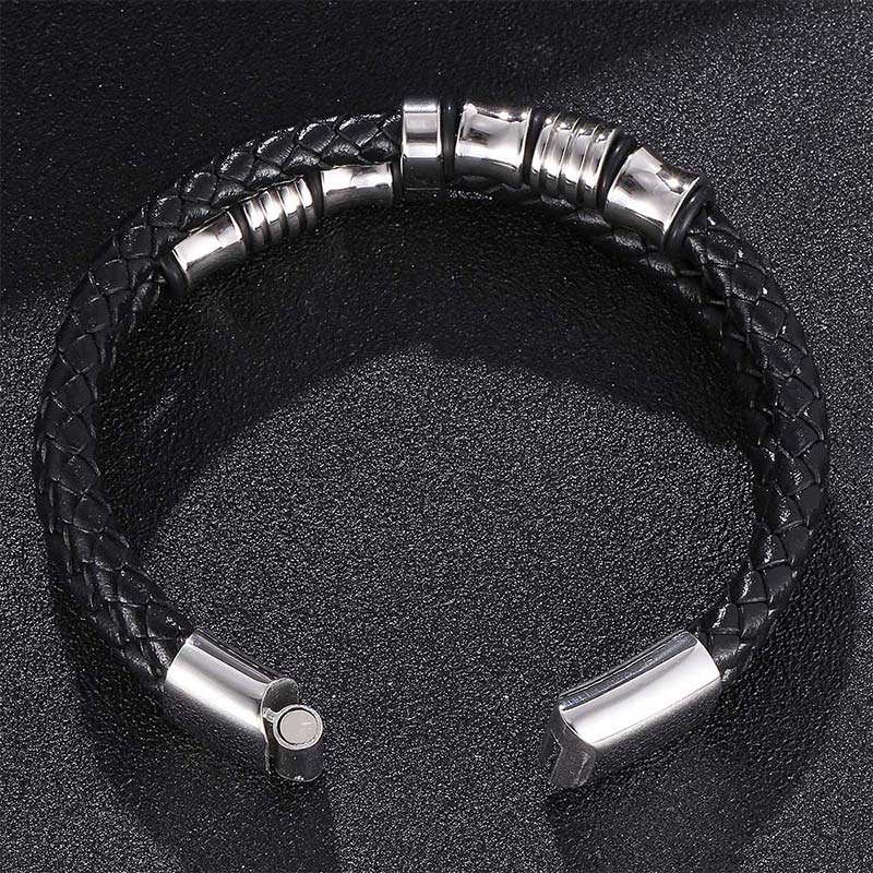 Layered Leather and Titanium Steel Spiritual Bracelet for Balance