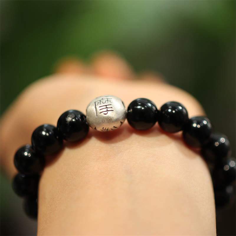 Sterling Silver Black Onyx Protection Spiritual Bracelet