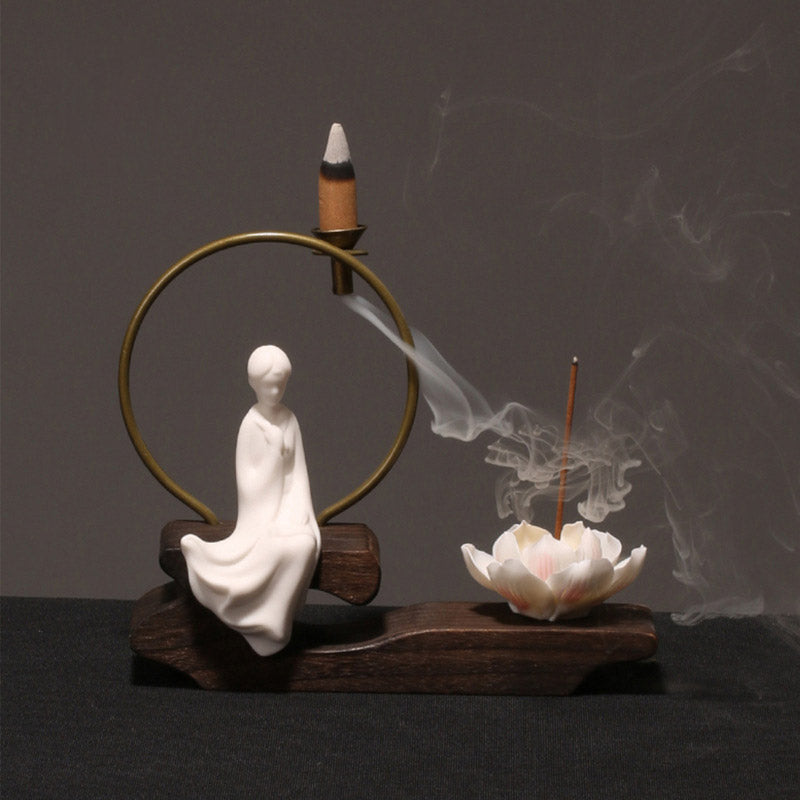 Ceramic Lotus Meditation Incense Burner for Calm & Sleep