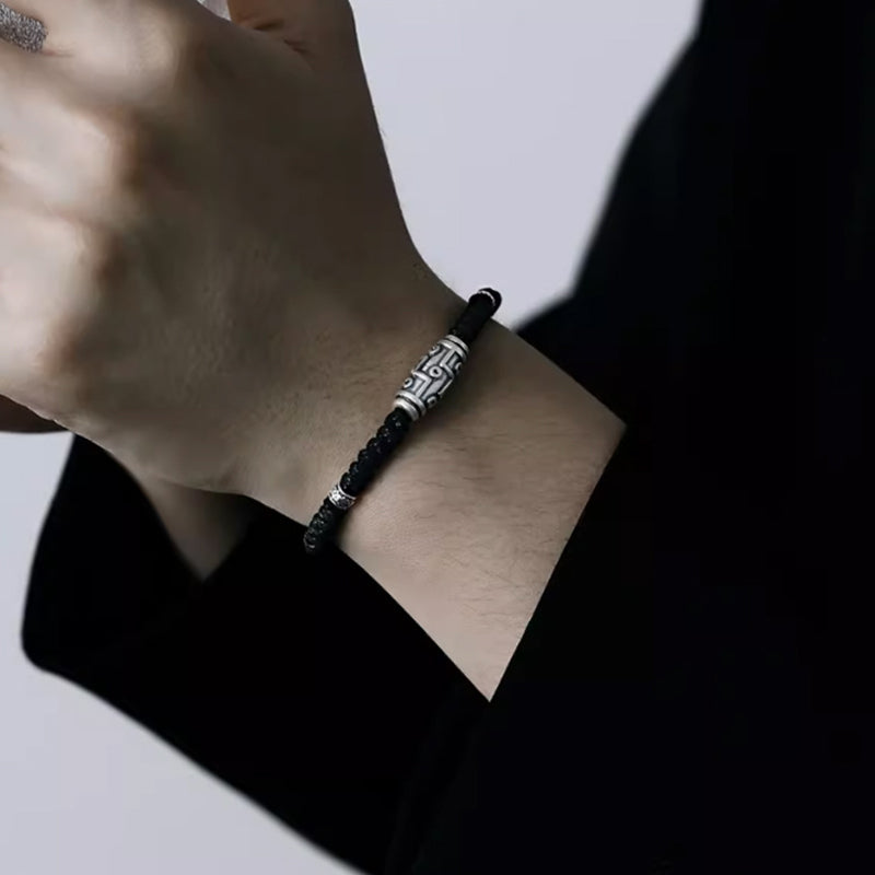 999 Sterling Silver Nine-Eye Dzi Bead Spiritual Protection Bracelet