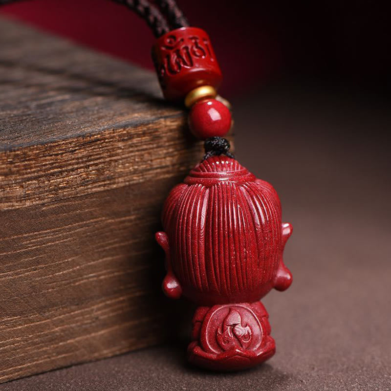 Natural Cinnabar Chinese Zodiac Necklace with Natal Buddha Protection