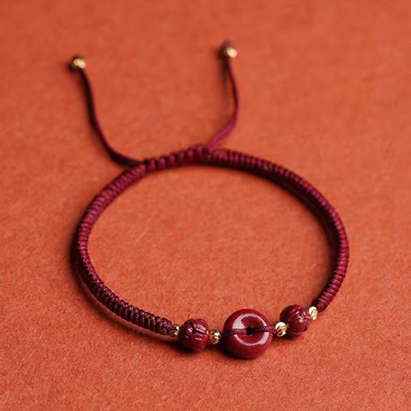 Handmade Cinnabar Peace Buckle Braided Bracelet for Calmness