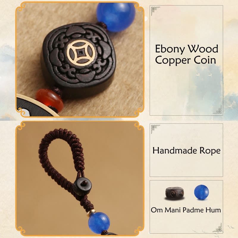 Pixiu Copper Coin Ebony Wood Luck Key Chain