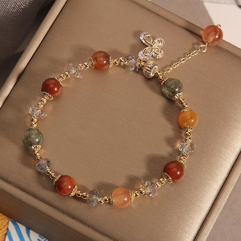 Rutilated Quartz Fu Lu Shou Wealth Butterfly Bracelet