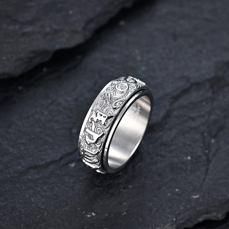 8mm Titanium Steel Om Mani Padme Hum Ring for Balance & Calm