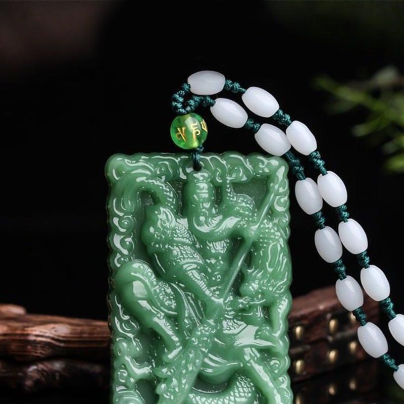 Unisex Jade Necklace Lord Guan Protection Pendant 56mm