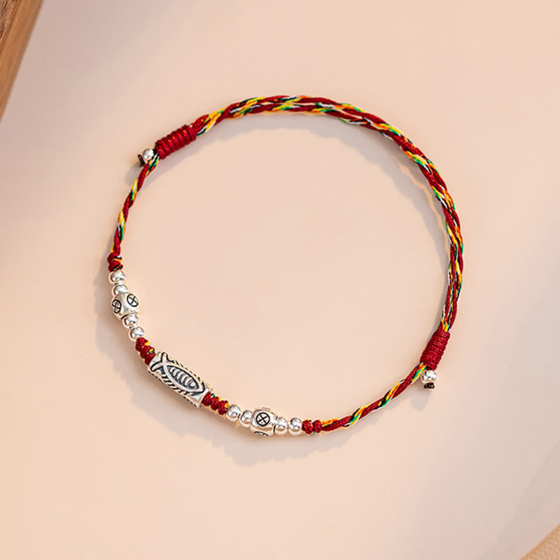 925 Sterling Silver Koi Fish Luck Bracelet with Red String
