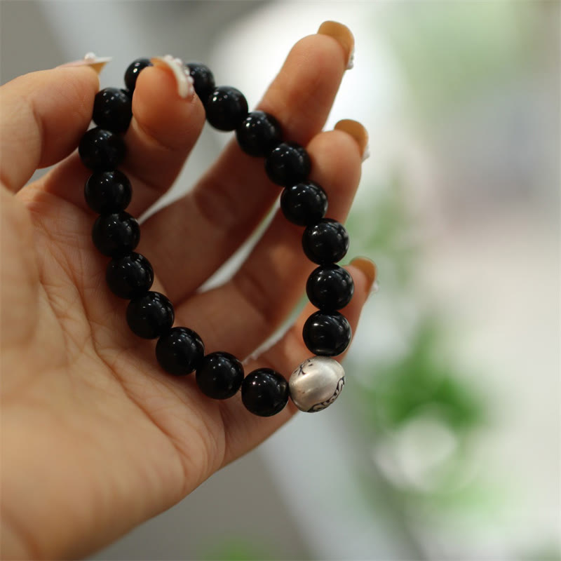 Sterling Silver Black Onyx Protection Spiritual Bracelet