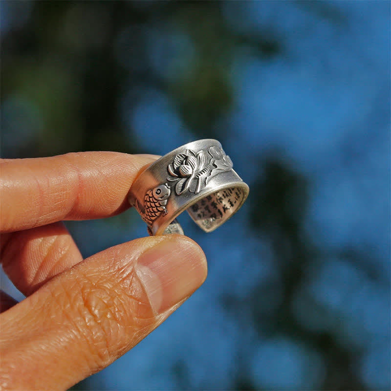 Sterling Silver Koi Fish Luck Ring 12mm Adjustable