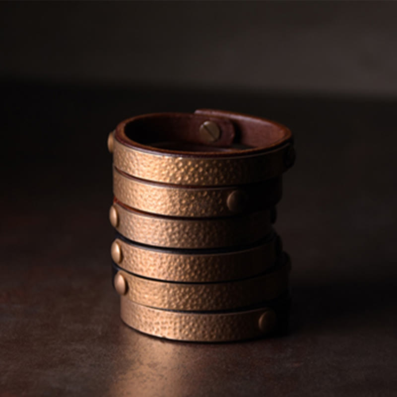 Vintage Copper Leather Wealth Bracelet for Spiritual Prosperity