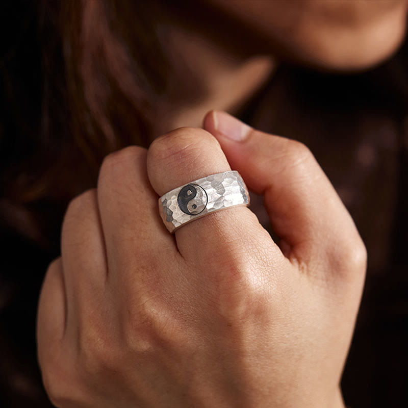 Adjustable 999 Silver Yin Yang Bagua Harmony Ring