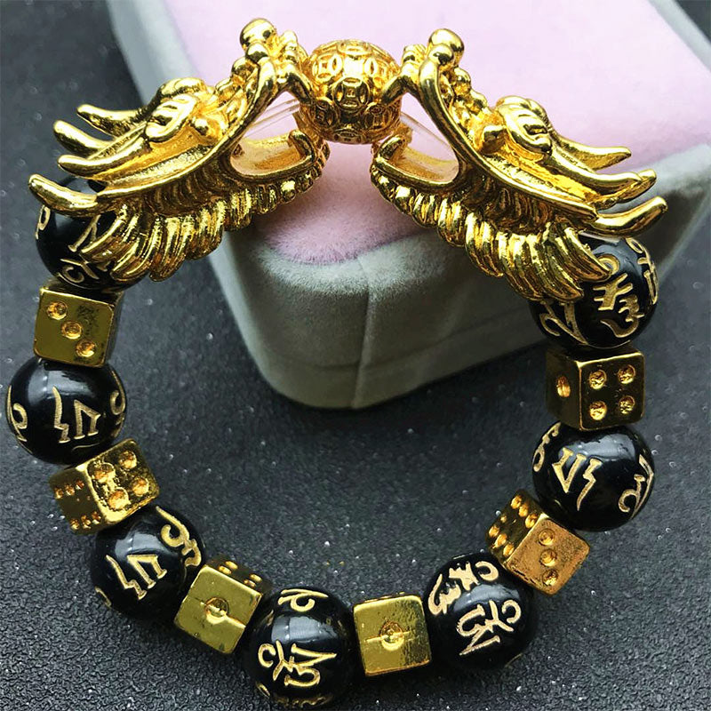 Unisex Obsidian Dragon Bracelet for Wealth & Protection