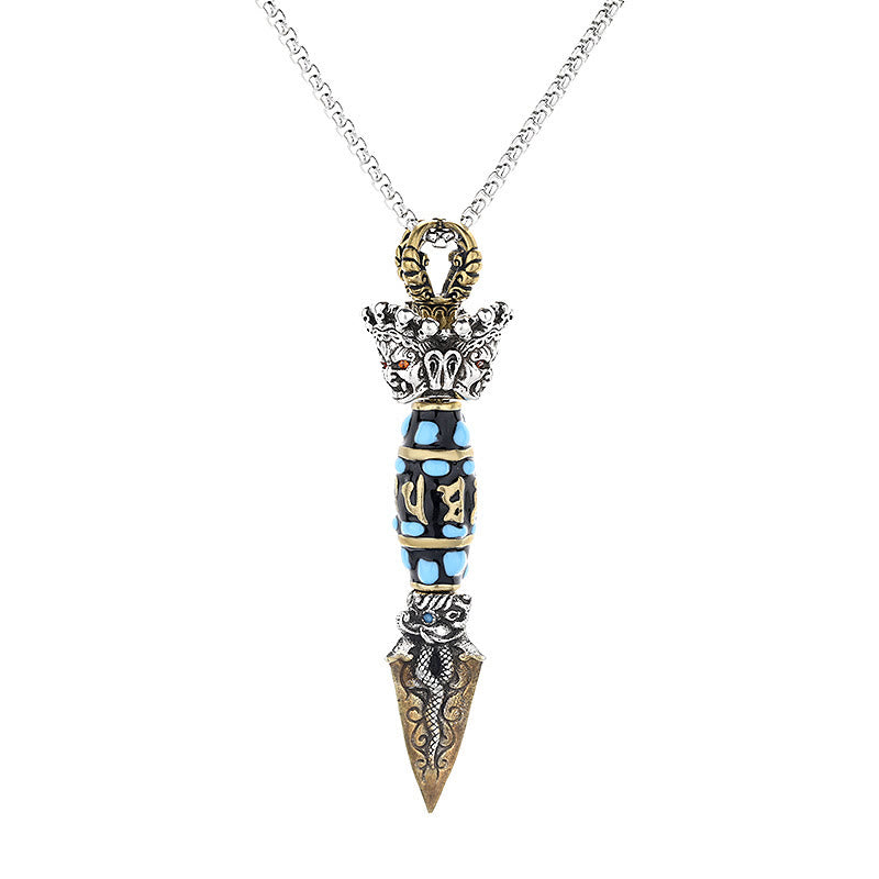 Om Mani Padme Hum Dzi Bead Rotatable Pendant Necklace