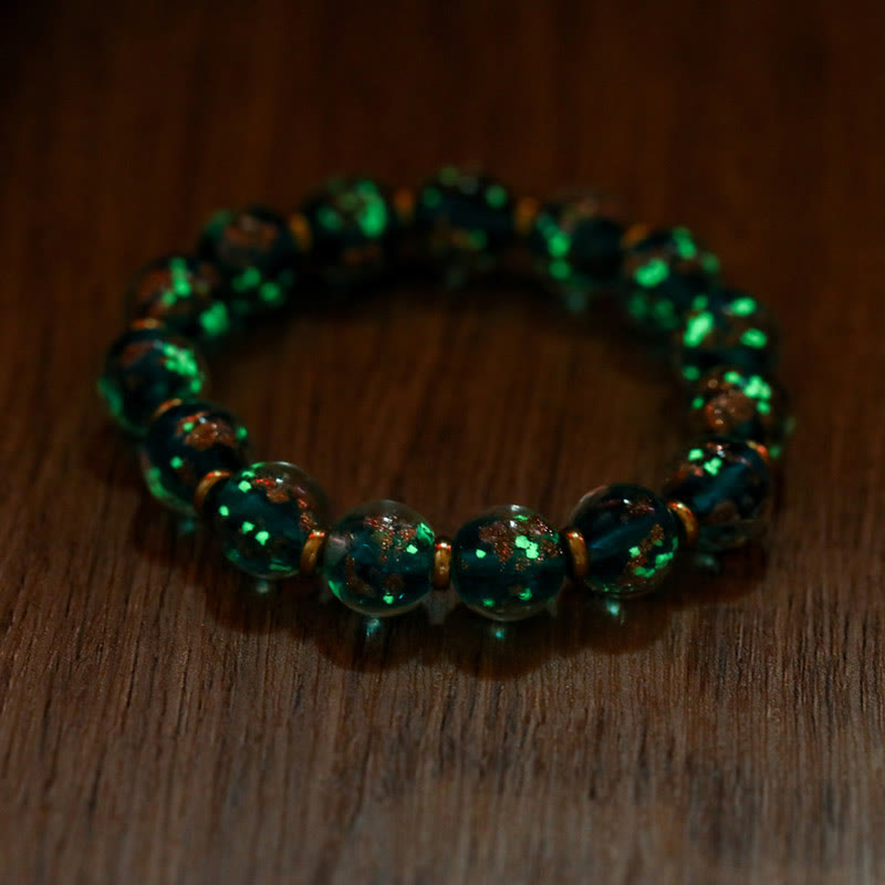 Gold Swallowing Beast Luminous Liuli Glass 12mm Bracelet