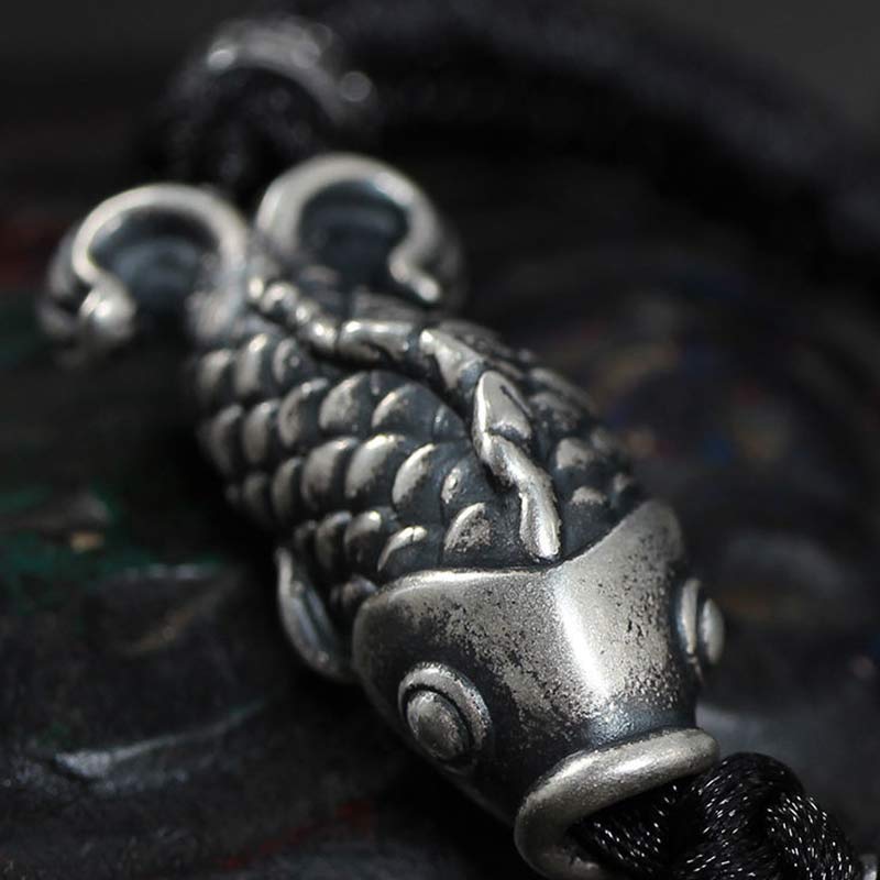 Sterling Silver Koi Fish Bracelet with Red Braided String