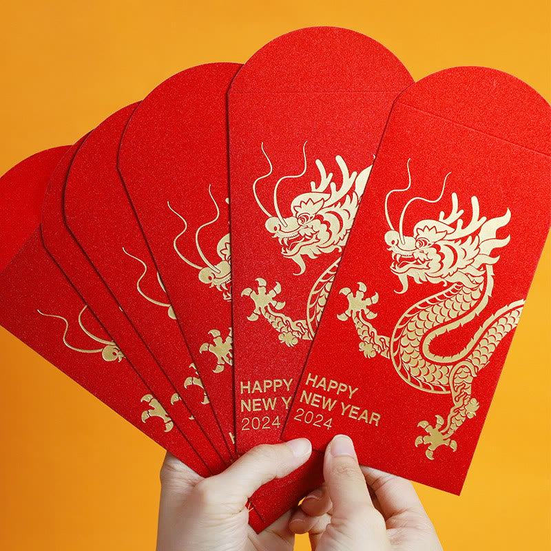 6Pcs Chinese Red Envelope Year of the Dragon Lucky Money Envelopes 2024