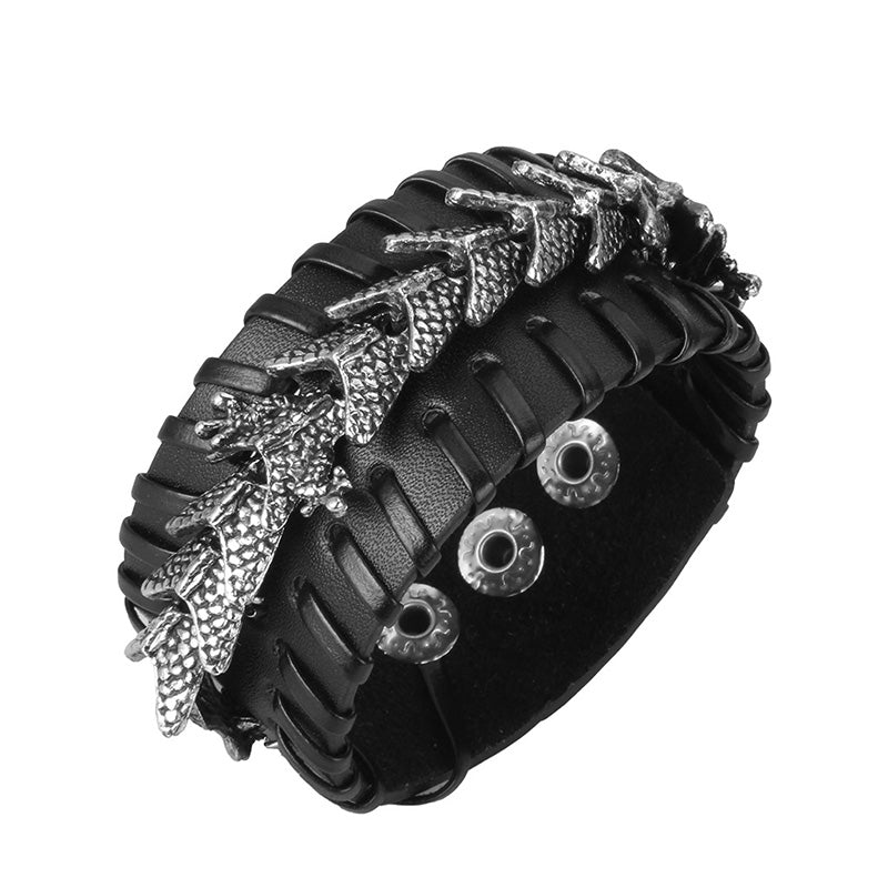 Dragon Leather Protection Weave Bracelet for Strength and Luck