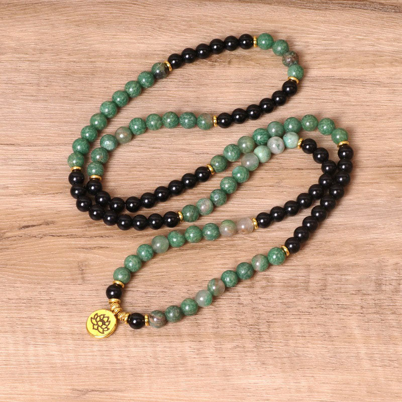 108 Beads Green Agate & Black Onyx Healing Mala Bracelet