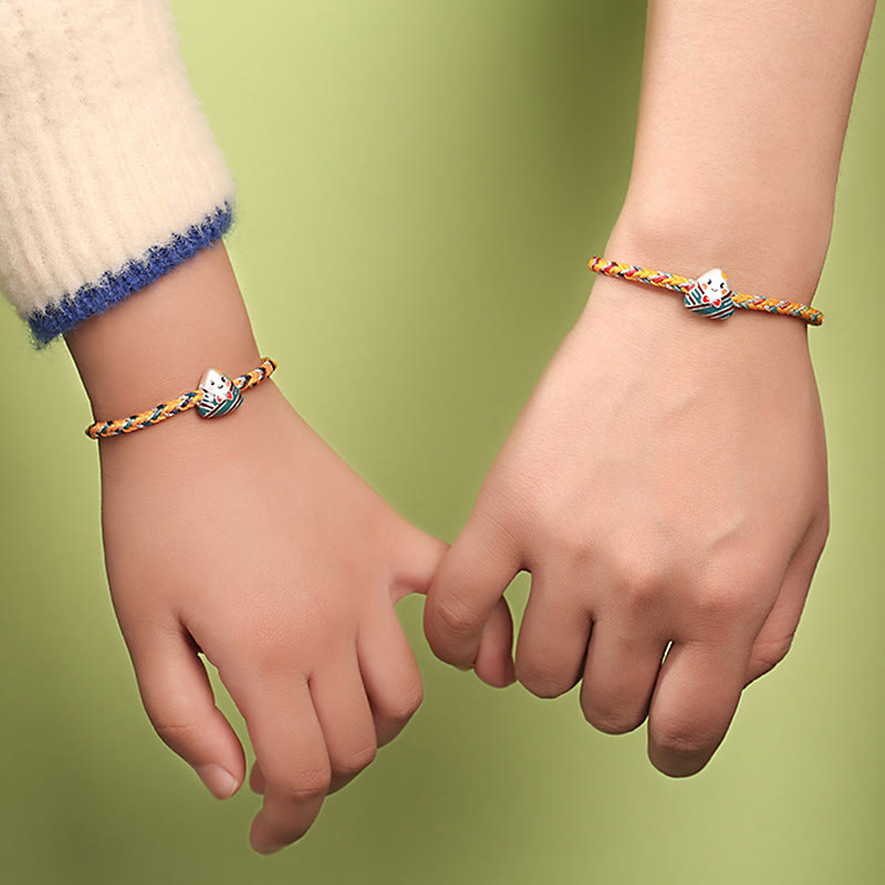 925 Sterling Silver Dragon Boat Festival Bracelet With Colorful Rope