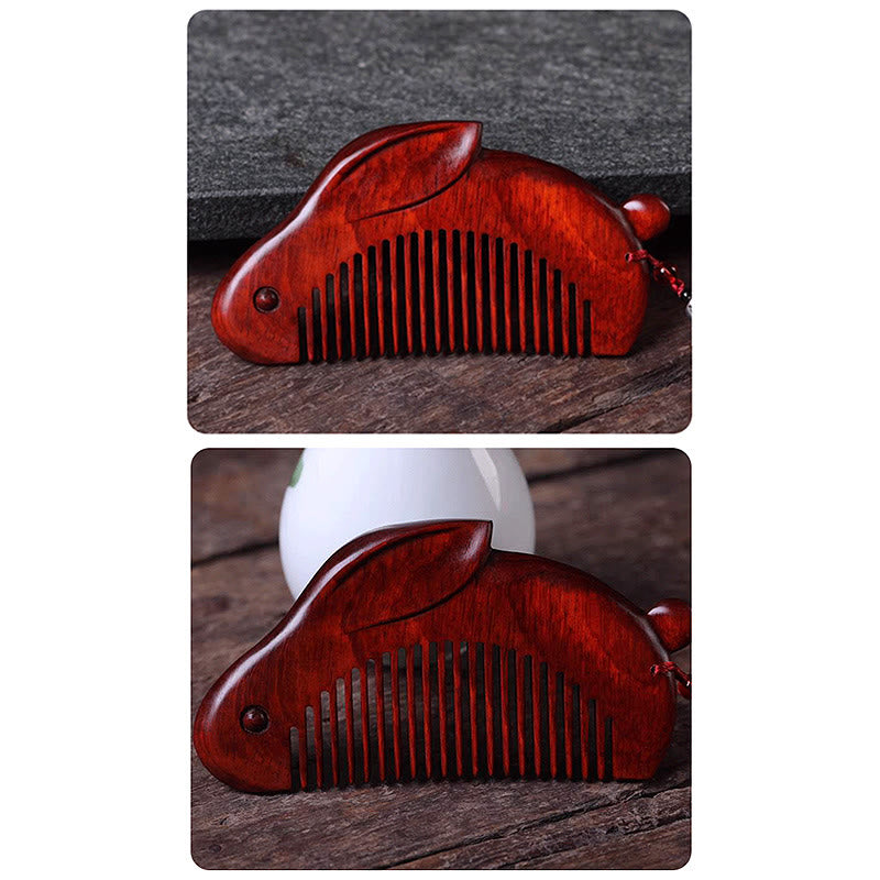Small Leaf Red Sandalwood Sooth Comb with Cute Bunny Gift Box